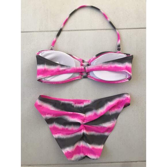 Malibu Dream Girl Multicolor Padded Striped Bikini Set Swimsuit - Picture 4 of 9